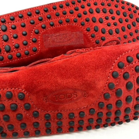 TOD'S Suede Gommino Loafers Moc Toe Loafer Driver Red Orange Men's US 6.5 NWOB - Picture 9 of 11